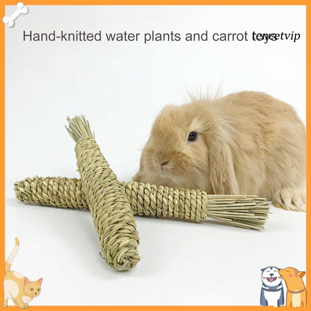 Đồ chơi mài răng cỏ thủy sinh tự nhiên đan thủ công hình củ cà rốt dành cho thỏ chuột hamster cưng