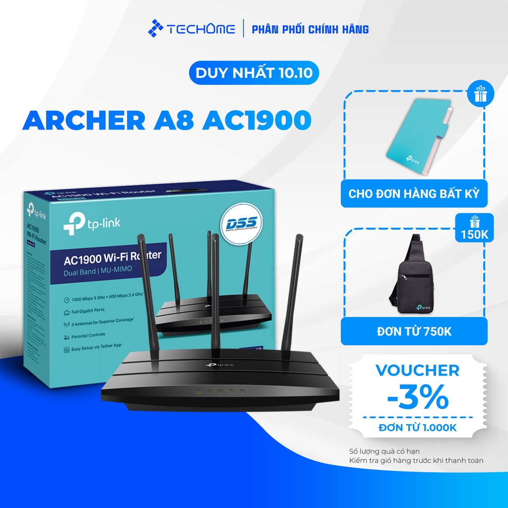 Bộ phát wifi Router Wi-Fi TP-LINK Archer A8 AC1900 Wireless MU-MIMO băng tần kép