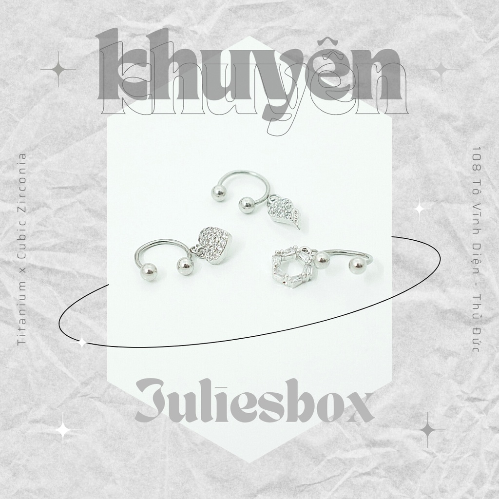 [1 Chiếc] Khuyên Tai Titan Unisex Chữ U Đá Tòn Ten Màu Bạc Không Gỉ Sét Không Ngứa Bông Tai Julies Box 66