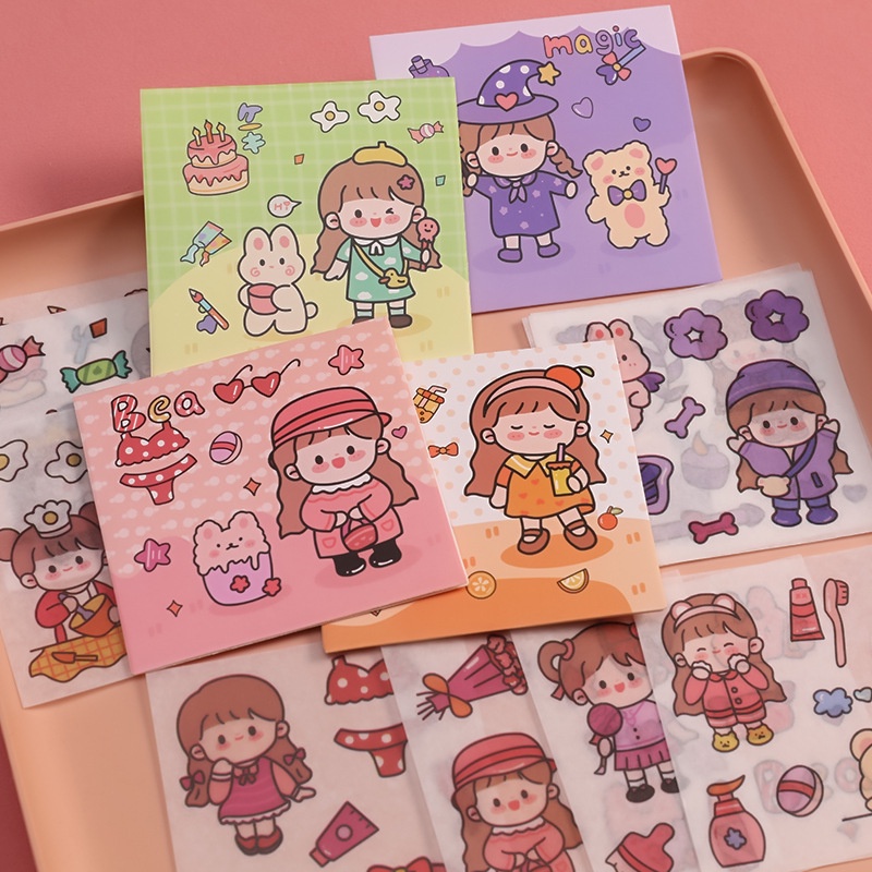 Set 4 miếng Sticker Miếng Dán Trang Trí Nhật Ký Hình Cô Gái Dễ Thương