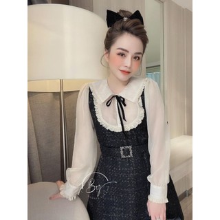 Váy dạ nơ cổ đai vuông