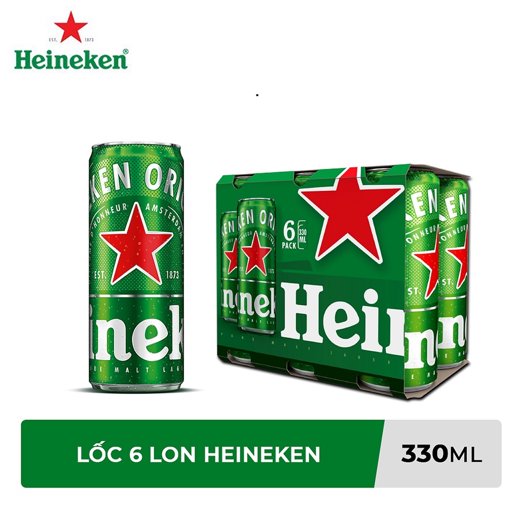 LỐC 6 LON BIA HEINEKEN 330ML