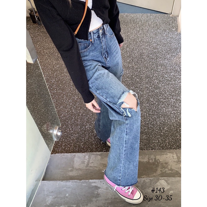 Quần ống suông rộng rách đùi kiểu quần baggy jean nữ ống rộng size đại hàng VNXK thời trang bigsize 2KJean MS143