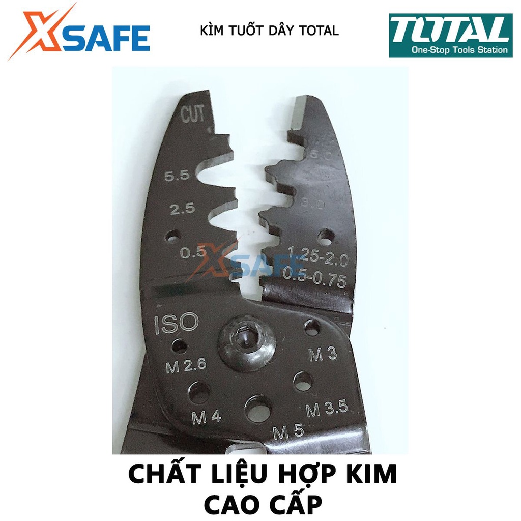 Kìm tuốt dây điện TOTAL kềm cắt dây điện 2 kích thước 8.5-10 inch, chất liệu thép CR-V, đen bóng, tay cầm nhựa - XSAFE