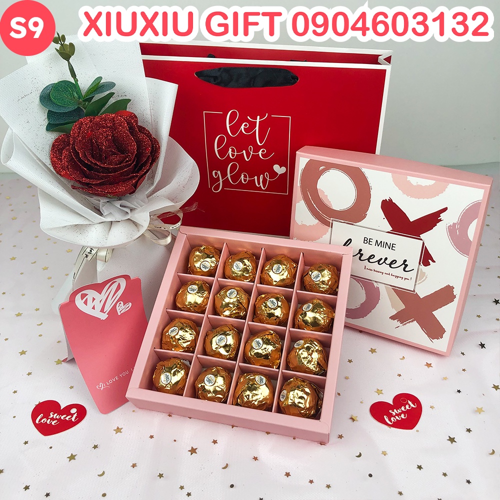 Quà Tặng Valentine Socola và Bó Hoa Nhũ Siêu Đẹp, Tặng Kèm Thiệp & Túi, Set Quà Tặng 8/3 Cho Bạn Gái, Nữ, NY
