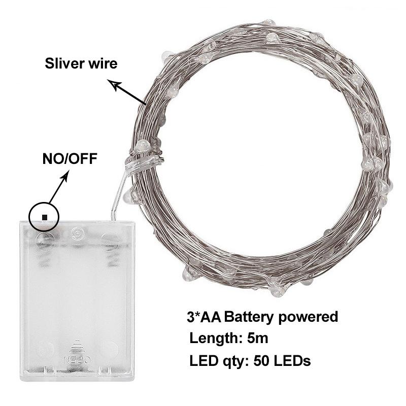 Dây đèn led 5m 50 bóng chạy bằng pin 3AA trang trí nhà cửa sáng tạo
