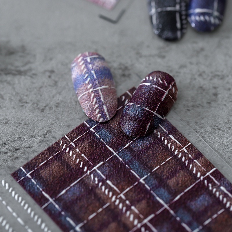Sticker kẻ dạ tweed style Hàn Quốc trang trí móng