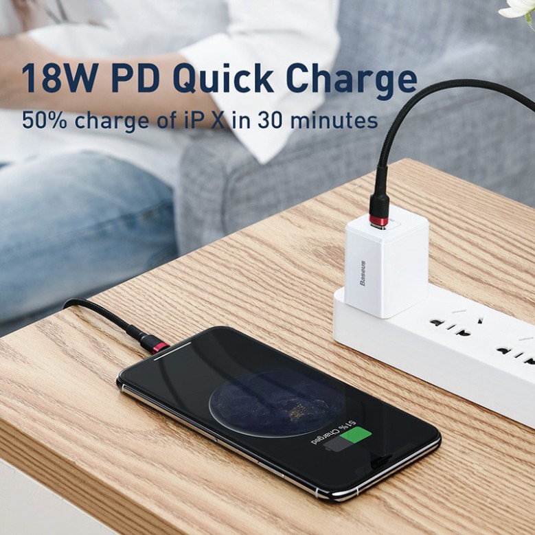 Dây cáp sạc/đồng bộ dữ liệu Baseus PD 18W cổng USB C sang Lightning cho iPhone 11 Pro Macbook dài 0.5m/1m