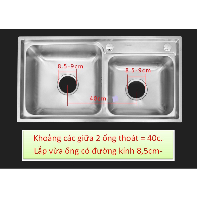 Bộ Xi phông thoát nước dành cho chậu rửa bát dành cho chậu 2 hố - Inox 304 siêu bền- Gồm đầy đủ phụ kiện