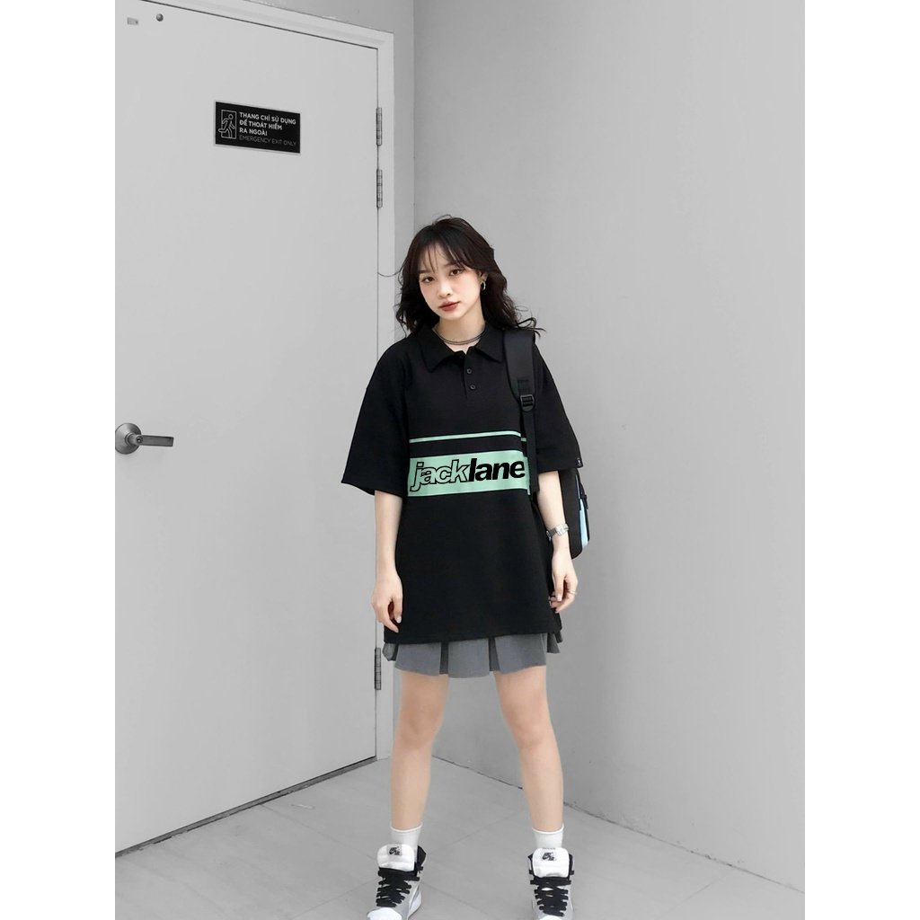Áo Polo Oversize POOF, JACKLANE, Áo polo cộc tay Unisex Jack Lane