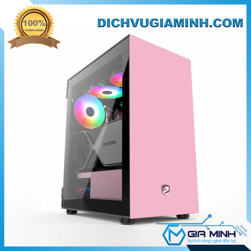 Vỏ thùng máy tính VITRA THEMIS N5 PINK GLASS kính cường lực kèm quạt Rainbow RGB hỗ trợ Mainboard Micro ATX