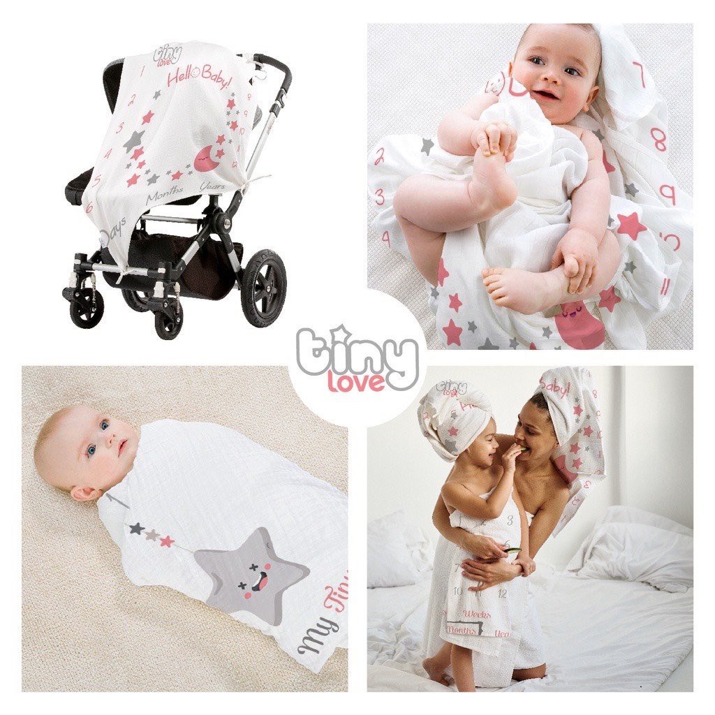 FREE SHIP !!! Set 2 khăn tắm đa năng Muslin sợi tre Bamboo TinyLove phù hợp sử dụng như chăn đắp, quấn ủ cho bé