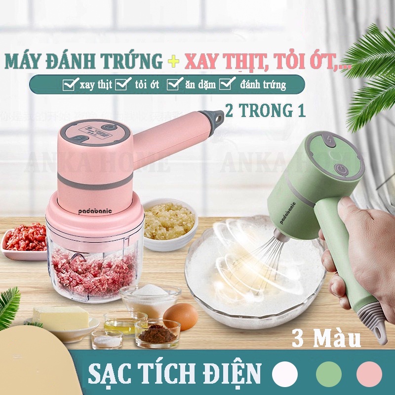 ⚡ Thế hệ mới ⚡ Máy Đánh Trứng Cầm Tay Mini Kiêm Máy Xay Thịt Đa Năng Sạc Tích Điện Xay Tỏi Ớt, Rau Củ Đa Năng