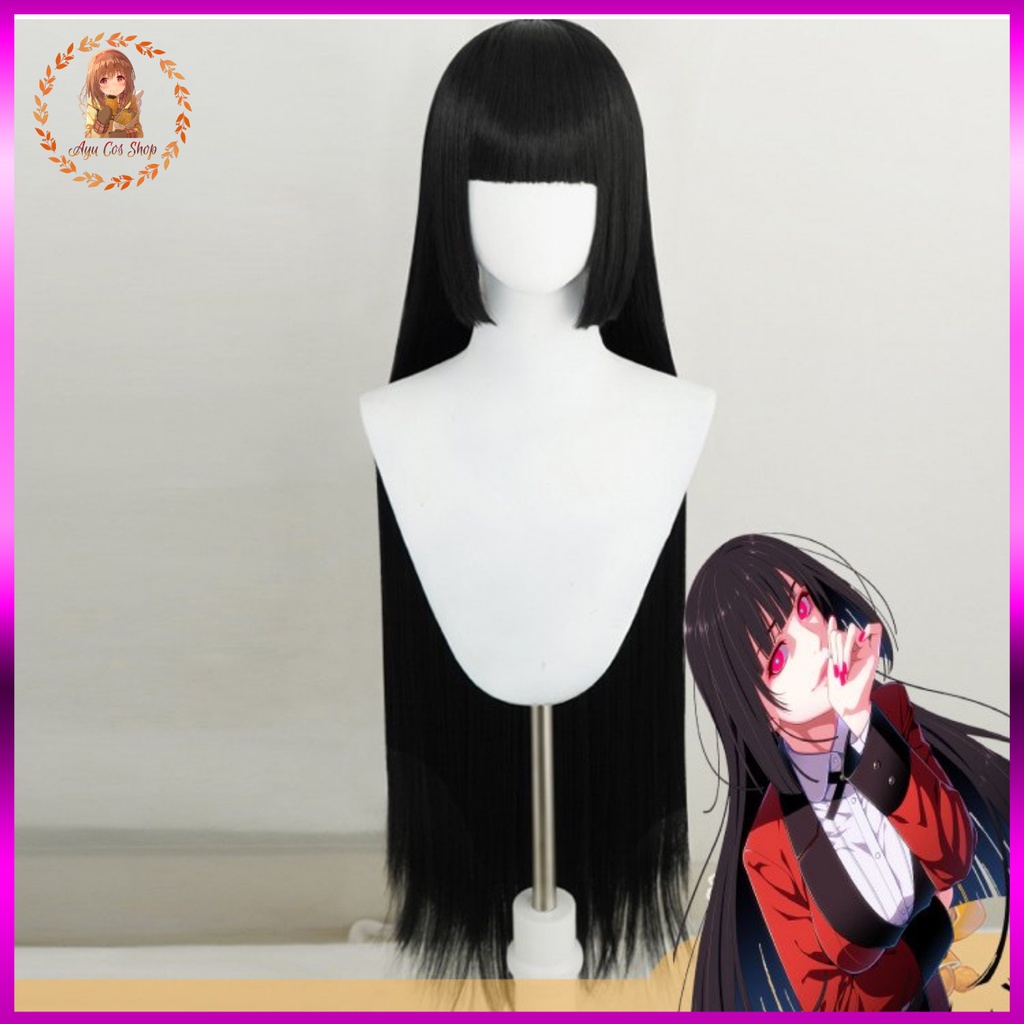 wig/tóc giả nữ đen dài 100cm cosplay Yumeko Momobami Kakegurui học viện cờ bạc đỏ đen