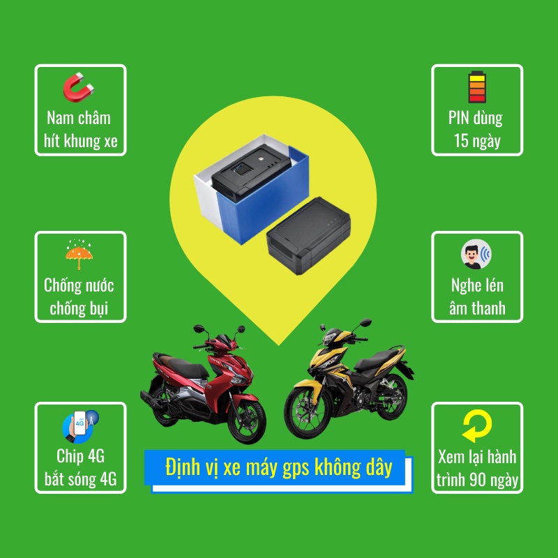 Định vị xe máy gps không dây giám sát xe máy ô tô trên điện thoại báo rõ vị trí xem lại hành trình xe đã đi 90 ngày