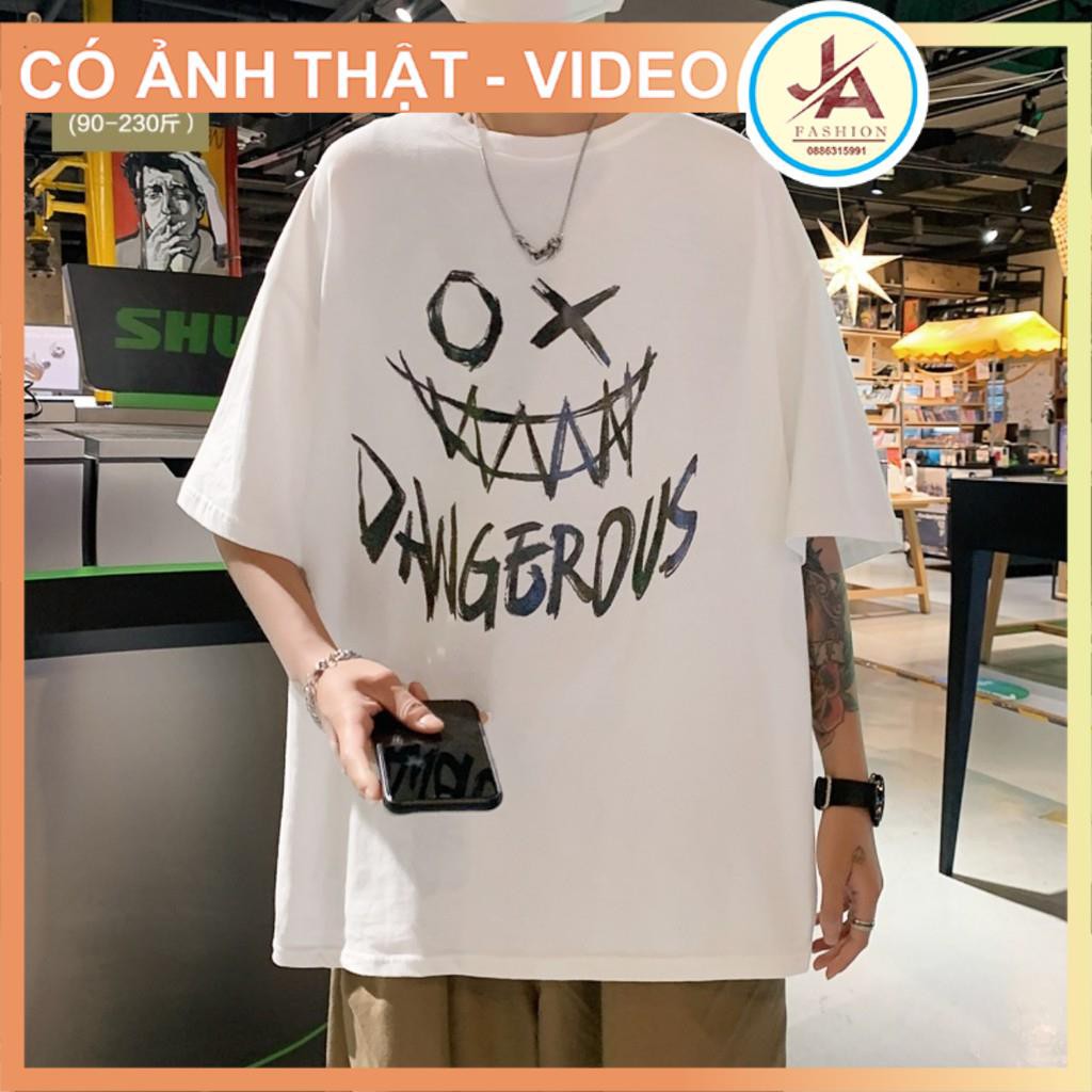 Áo Thun Unisex Form Rộng  mặt quỷ XO DANGEROUS , áo phông nam nữ phong cách ulzzang JASHOP