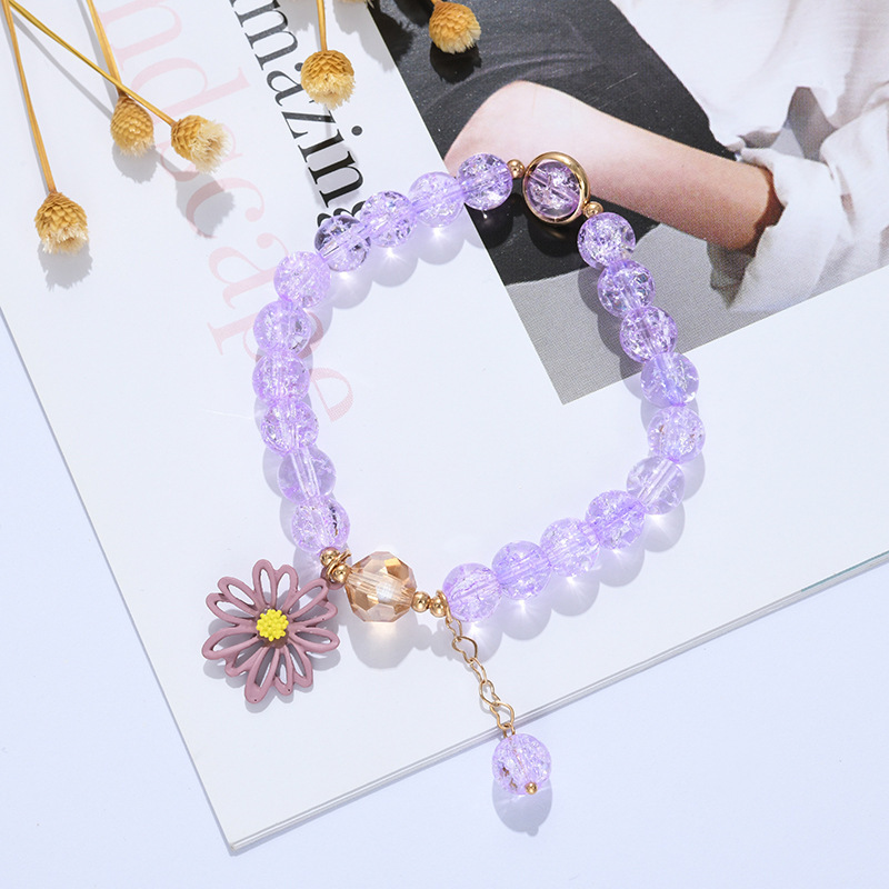 Vòng tay chuỗi hạt thủy tinh pha lê nhiều màu đính hoa cúc / bướm thời trang kẹo ngọt Hàn Quốc cho nữ