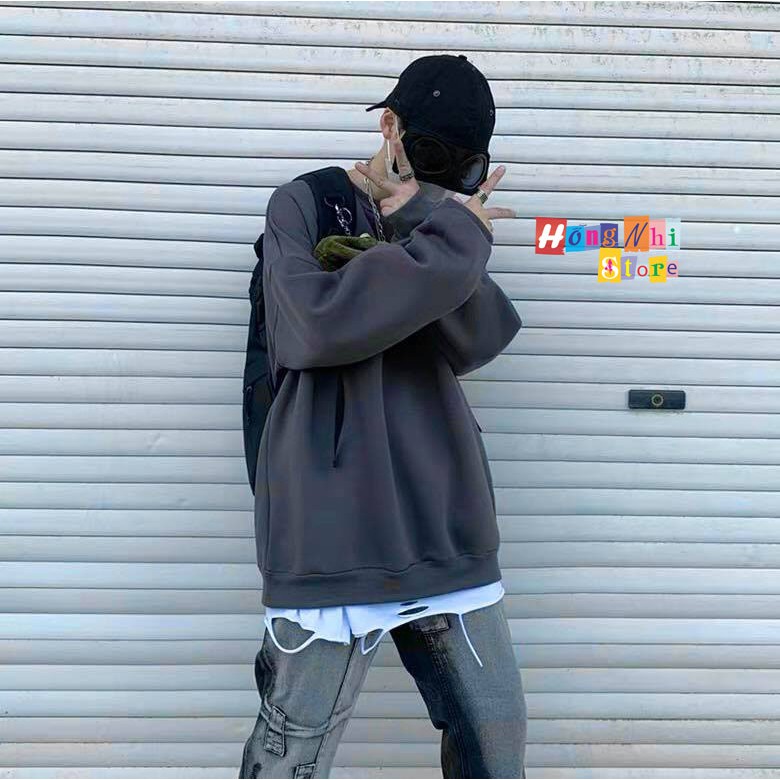 Áo Sweater Trơn Ulzzang Unisex Màu Xám Đậm Chất Nỉ Bông Cao Cấp Dáng Rộng Nam Nữ - MM | BigBuy360 - bigbuy360.vn