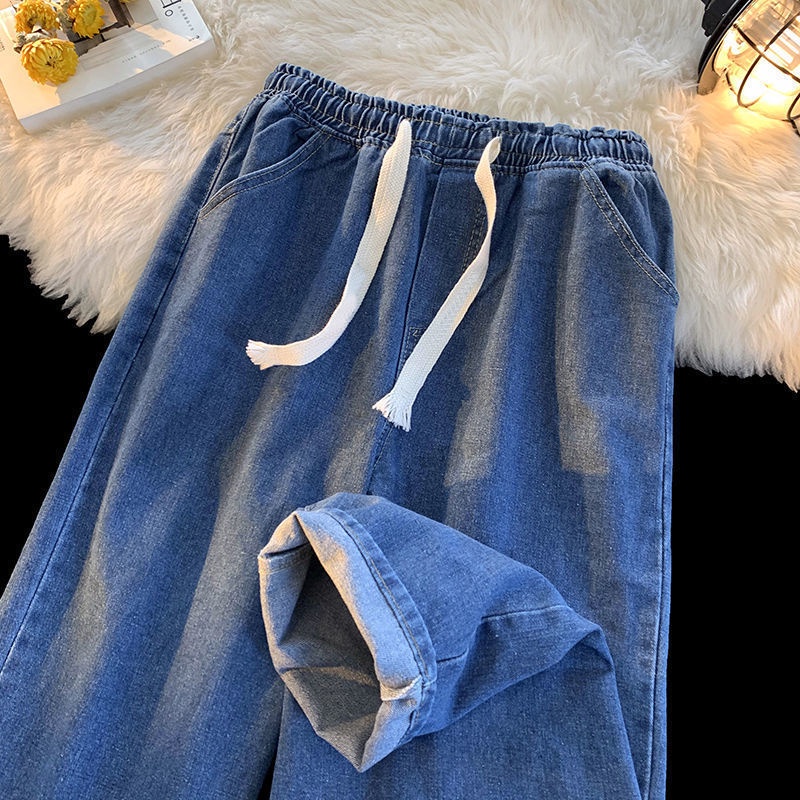 Quần Jeans Dây Rút Ống Rộng Phong Cách Retro Mỹ Thời Trang Mới