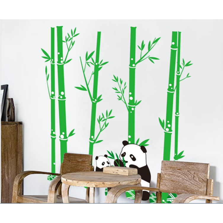 Decal trang trí tường Mẹ Con Gấu Trúc và Bụi Trúc