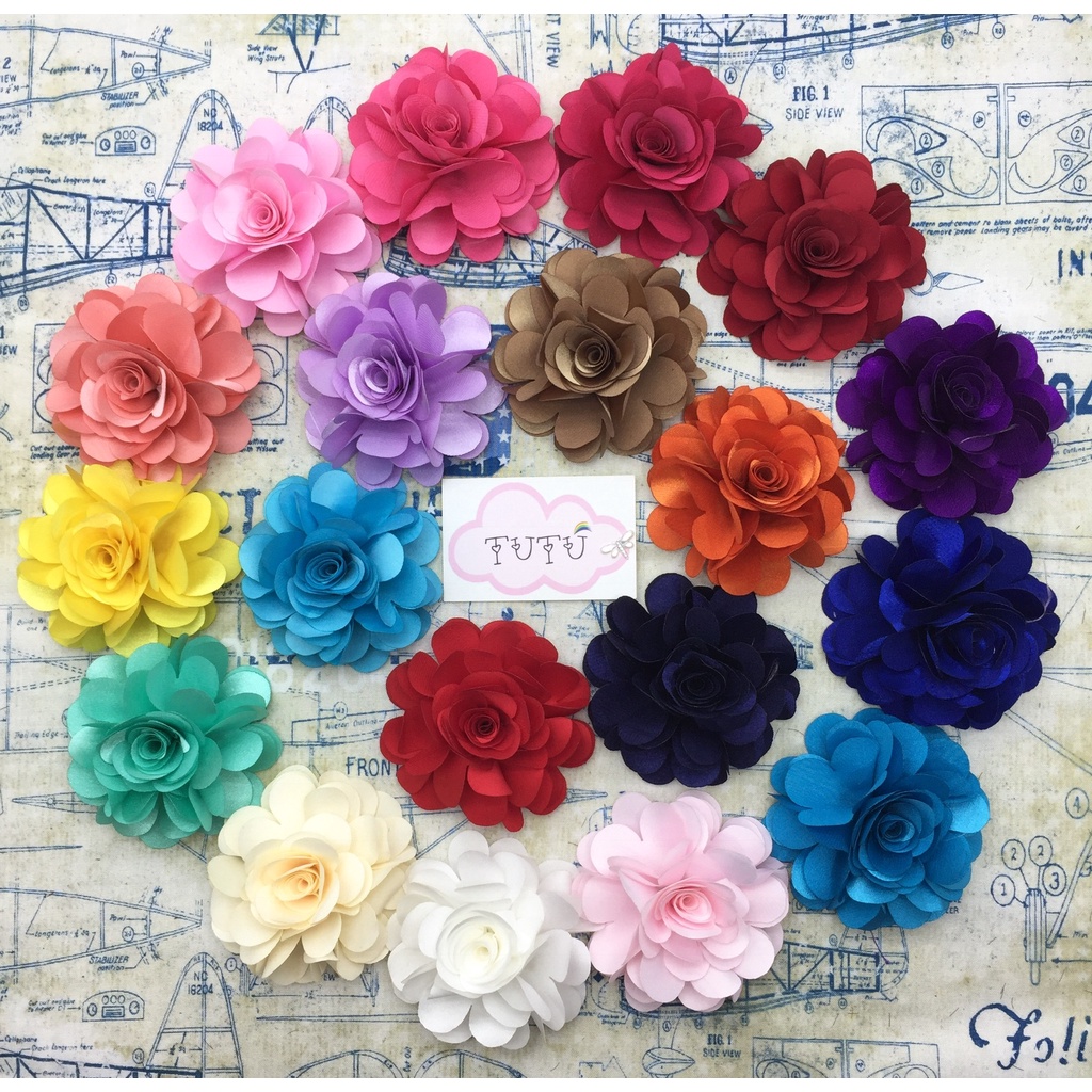 Hoa hồng satin 5cm trang trí váy áo, phụ kiện tóc