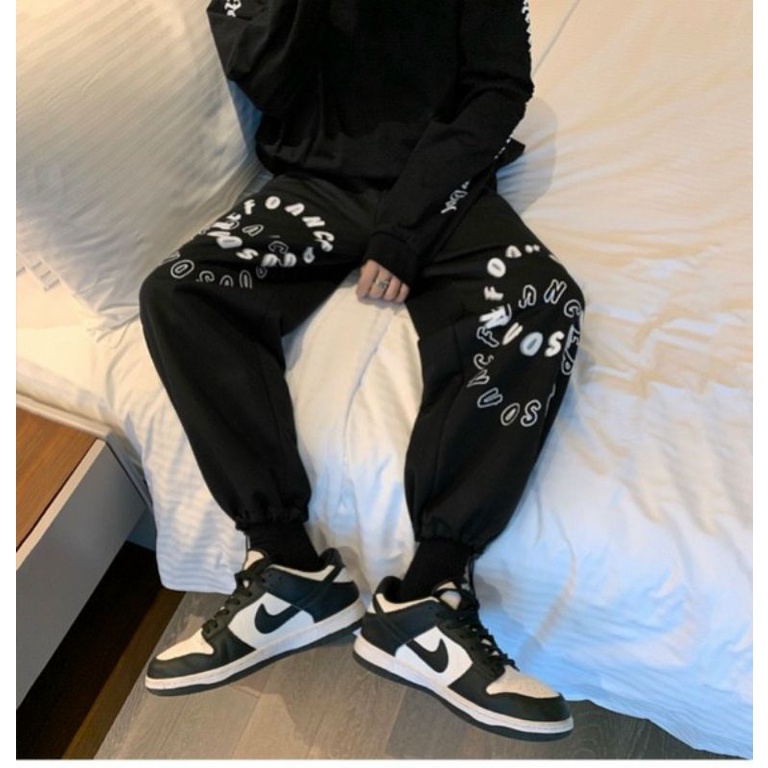 Quần jogger unisex dáng suông chất nỉ co giãn phong cách hàn, mẫu quần dài nỉ teen phối hoạt hình