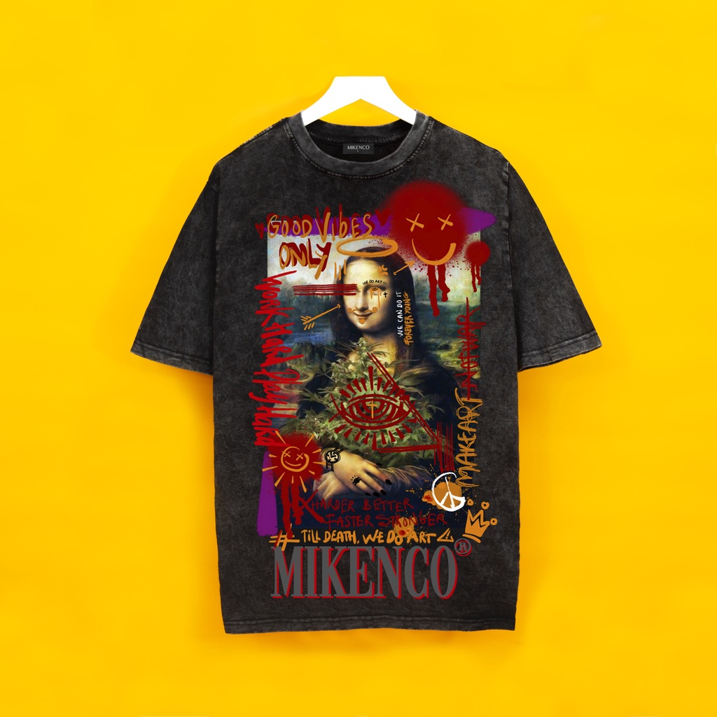 Áo thun tay lỡ MIKENCO Nàng Mona Lisa  , Áo thun unisex nam nữ from rộng oversize chất liệu cotton