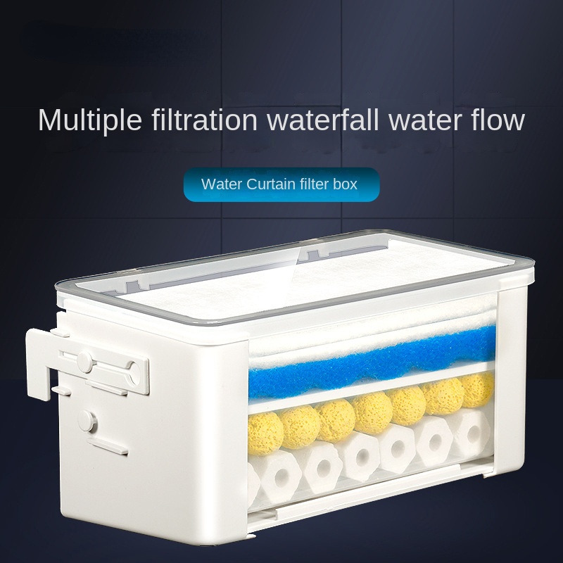 Bể cá nhỏ giọt hộp nước màn lọc hộp được đặt trên một bộ lọc ba trong một bể rùa rùa nước thấp lọc nước
