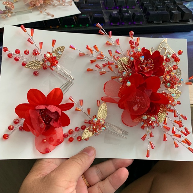 Phụ kiện cưới Giang - Cài tóc - Bộ hoa cài tóc cô dâu hàng thủ công 4 món mẫu mới 2019