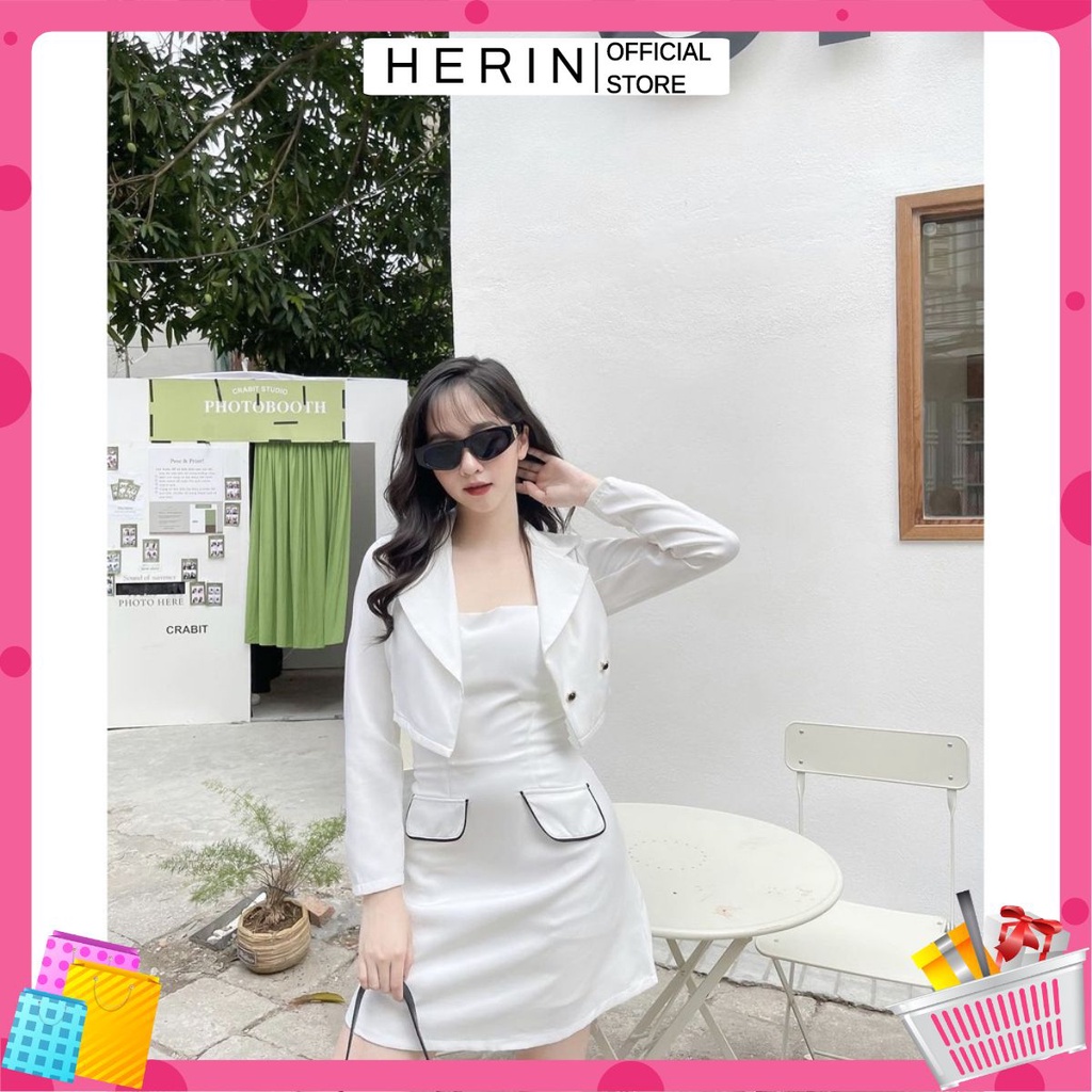 Set đầm trắng nữ siêu dễ thương, váy cúp ngực kèm áo khoác mã [COCOHER]