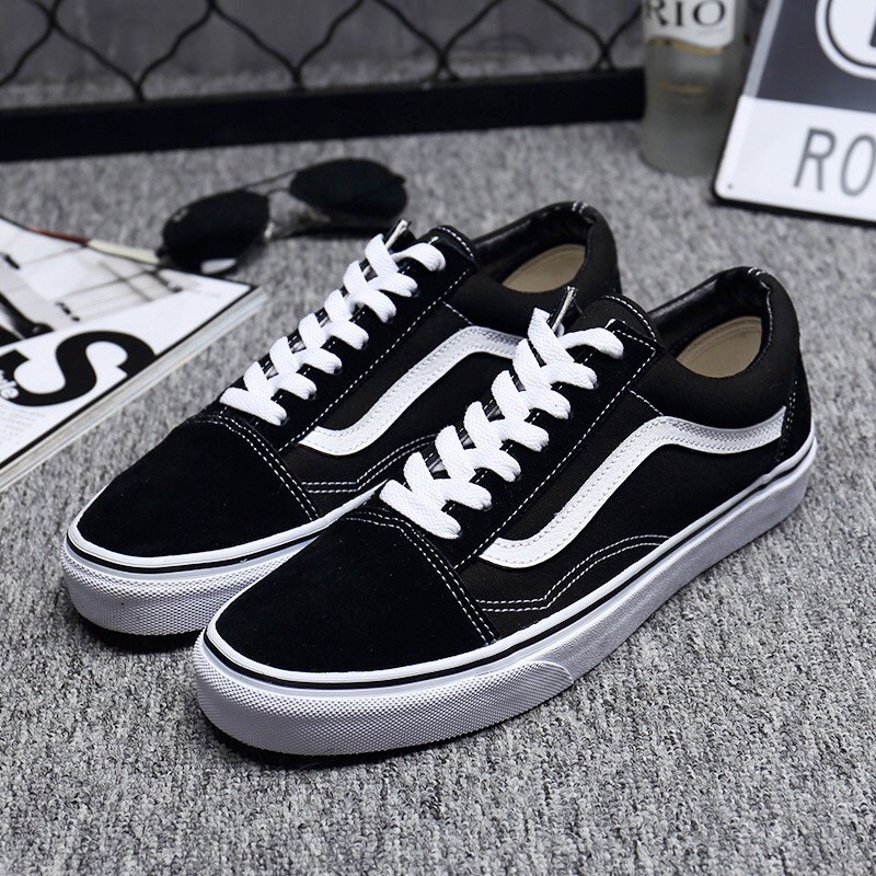 Giày Vans thể thao nam nữ - Giày Sneaker cao cấp full bill box màu đen kẻ trắng nhung nỉ đế đúc chắc chắn, sành điệu D14 | BigBuy360 - bigbuy360.vn
