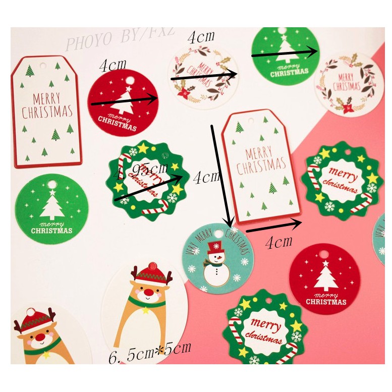 Set 10 tag gắn túi bánh, hộp bánh trang trí chủ đề Giáng sinh, noel, xmas