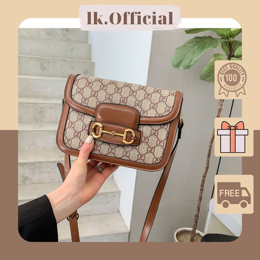 Túi xách nữ túi hồ ngọc hà đeo chéo viền nâu size 18 sang trọng LK194