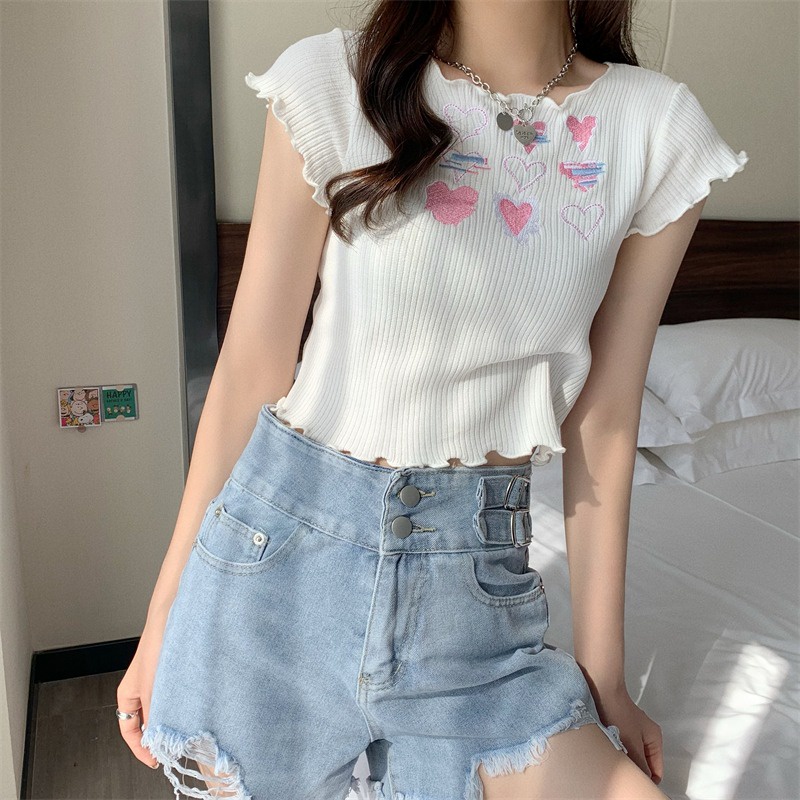 Áo Thun Dệt Kim Tay Ngắn Thêu Họa Tiết 【ZHELIHANGFEI】