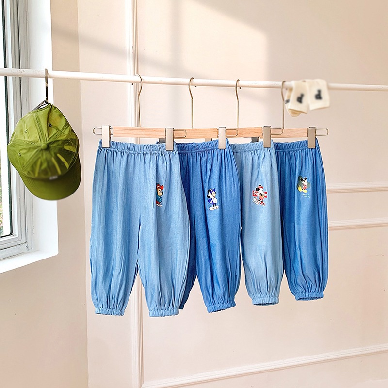 Quần Dài Denim Mềm Lưng Thun In Họa Tiết Hoạt Hình Phong Cách Hàn Quốc Thời Trang Mùa Hè Cho Bé Trai + Gái