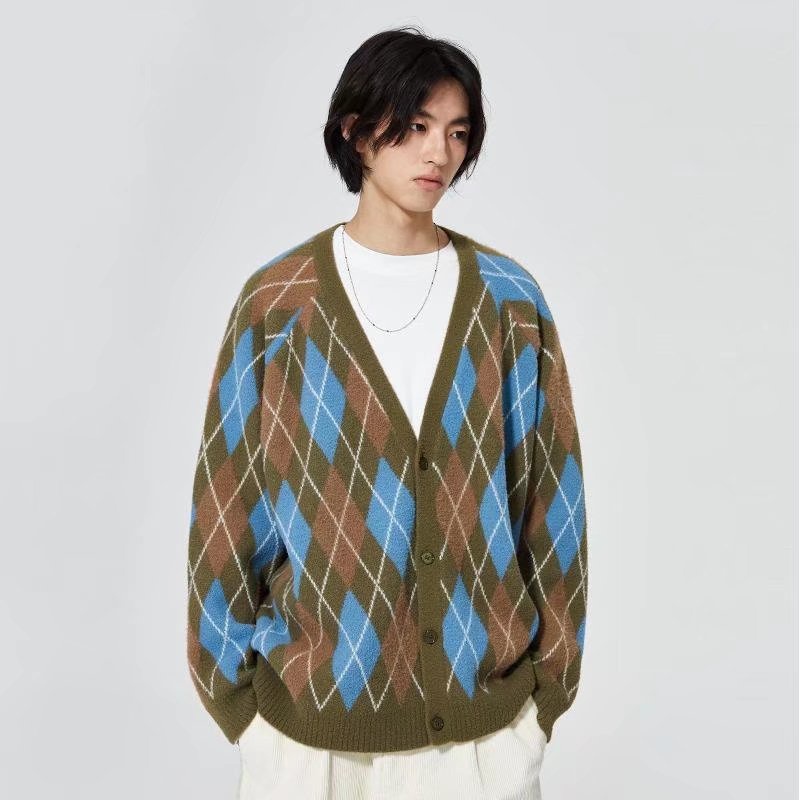 Áo khoác cardigan dệt kim cổ chữ V họa tiết kẻ sọc phong cách Hàn Quốc cho nam