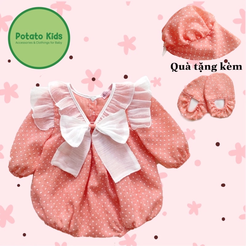[ẢNH THẬT] Bodychip váy, Bodysuit thiết kế màu hồng cam cho bé gái (tặng kèm mũ và bao chân)