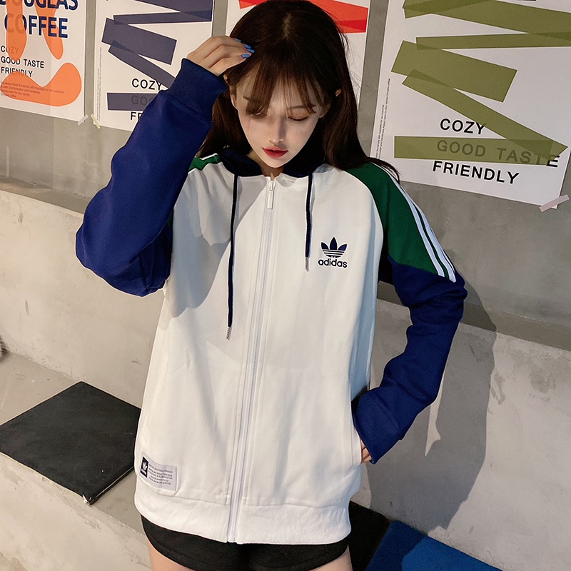 Áo Khoác Gió Adidas Màu Trơn Phối Khóa Kéo Thời Trang Cho Cặp Đôi