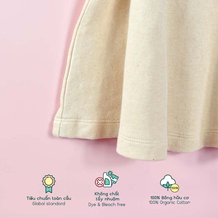 Áo đầm phối ren viền tròn bé gái xinh xắn Bobi Craft - Cotton hữu cơ organic an toàn