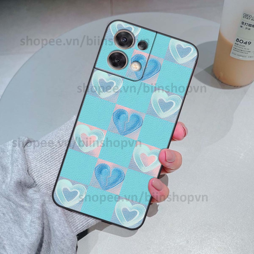 Ốp Oppo RENO 8 5G caro trái tim nhiều màu sắc, đầy cá tính, khẳng định phong cách