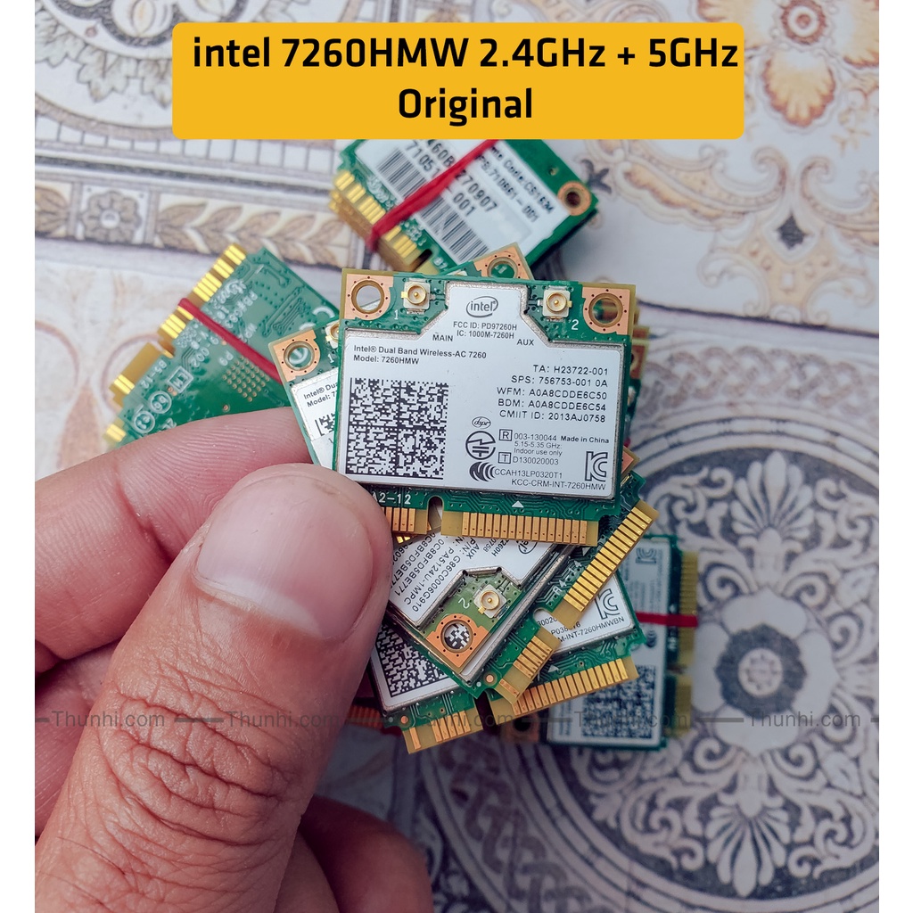 Card wifi 5GHz Intel AC 7260 7260HMW 2 băng tần, Bluetooth 4.2 (chân mini-PCIE)