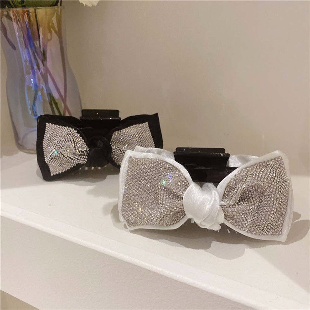 Kẹp tóc nơ ruy băng màu trắng/ đen phong cách Hàn Quốc thời trang cho nữ