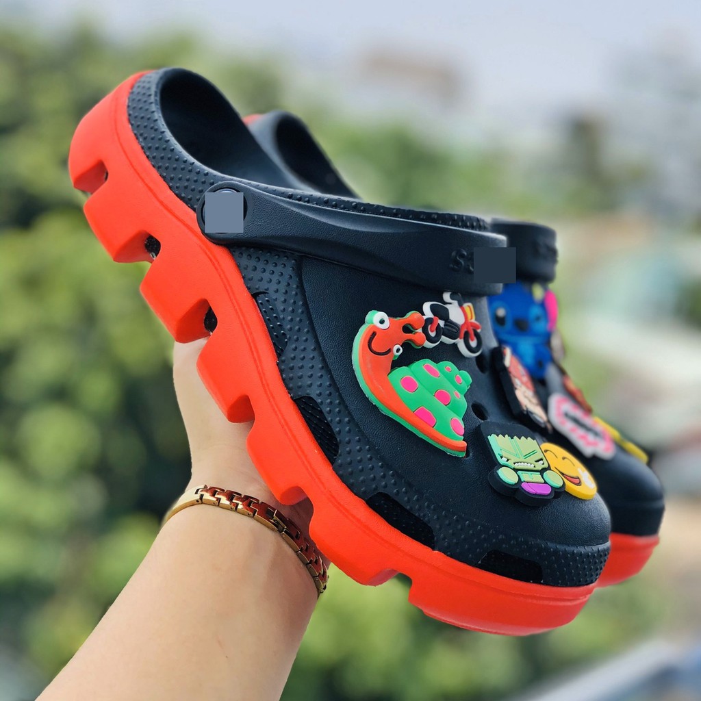 Dép Sục cross duet Đen đế đỏ 🎁12 sticker 2d +FREESHIP🎁 quai ngang bit đầu nam nữ