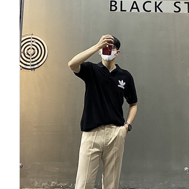 Áo polo tay ngắn có cổ ADJDAS SWOOSH (hình shop tự chụp) | BigBuy360 - bigbuy360.vn