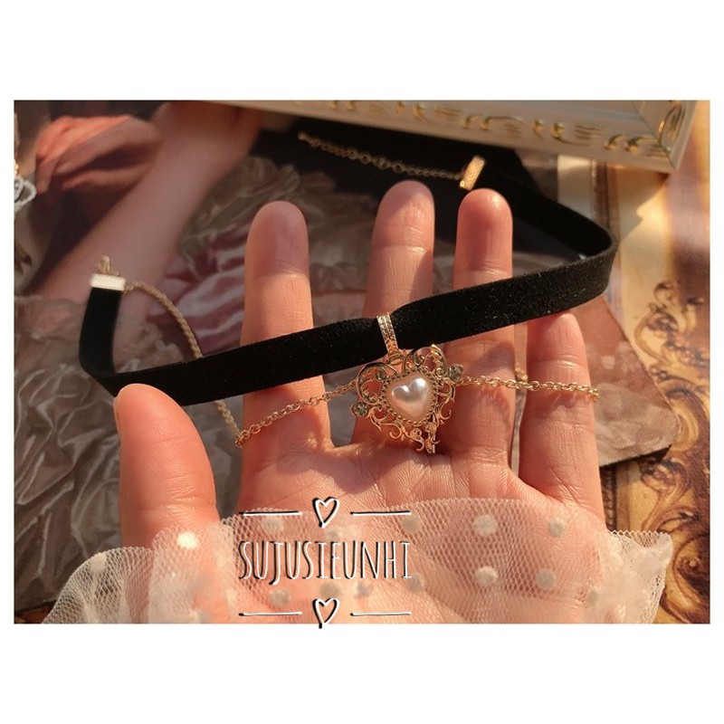 Vòng cổ choker tim Gothic Lolita kèm chain