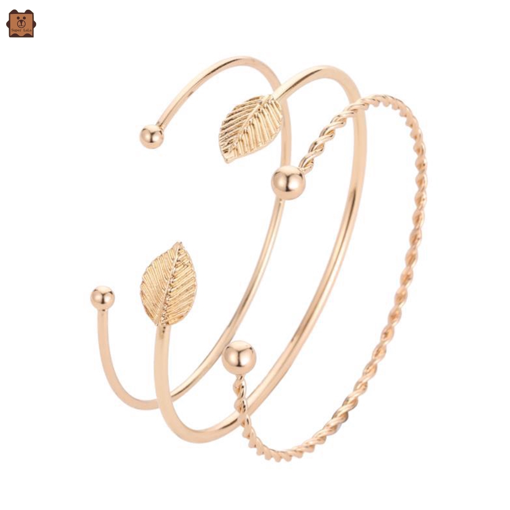 Set 3 vòng đeo tay hình chiếc lá phong cách bohemian dạng hở điều chỉnh được tiện lợi