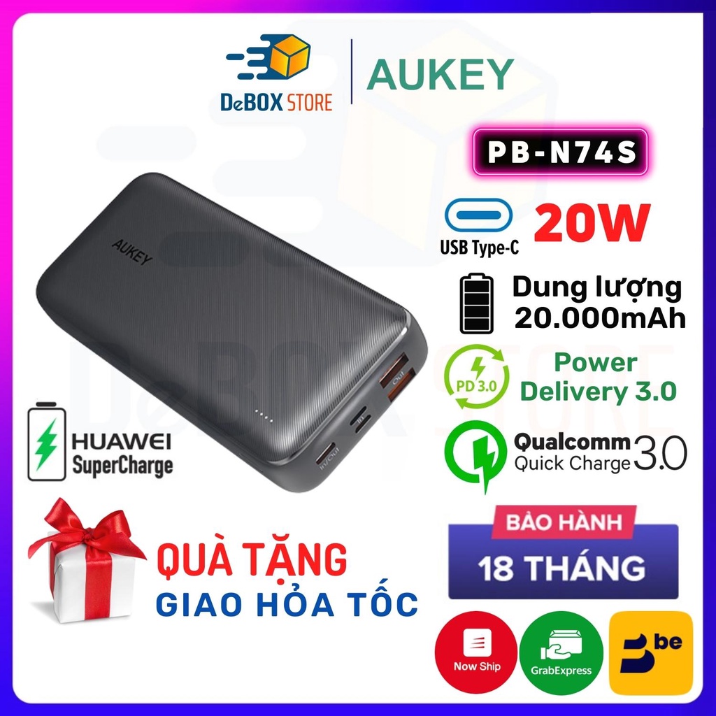 【Giao Hỏa Tốc】Pin Sạc dự phòng Aukey PB-N74S Basix Plus 20000mAh SCP 22.5W PD/QC 3.0 (3 Output, 3 Input) - Chính Hãng