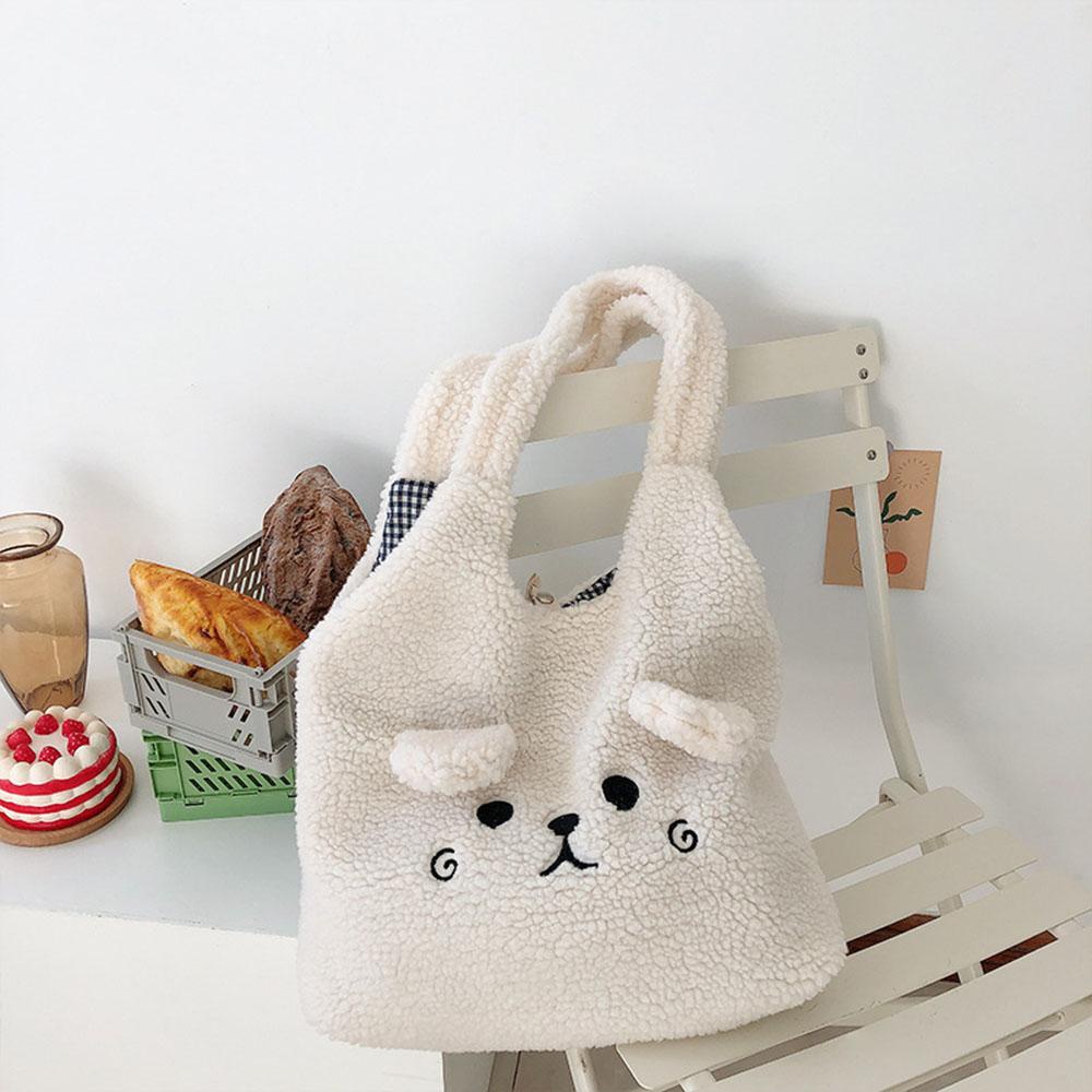 1 Túi Xách Lông Nhung Mềm Mại Thêu Họa Tiết Dễ Thương Xinh Xắn Cho Nữ
