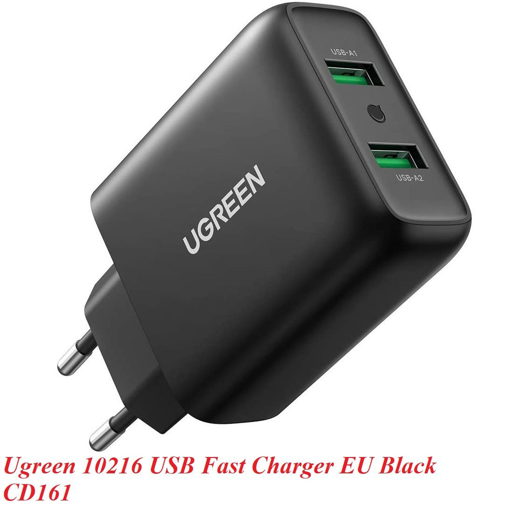 Ugreen 10216 36W QC3.0 2 cổng USB màu Đen Củ sạc nhanh CD161