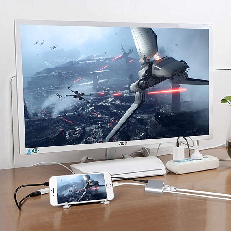 Cáp Chuyển Đổi Hdtv OTG Sang HDMI VGA 3.5mm Cho IP/tablet táo